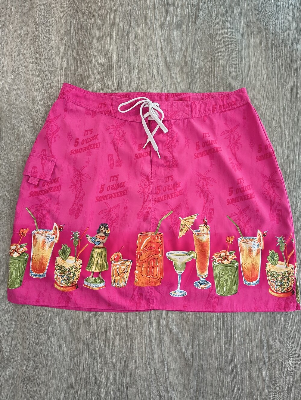 Big Dogs Pink Hula Girl & Cocktails Vintage Y2K Skirt / Swim Cover
